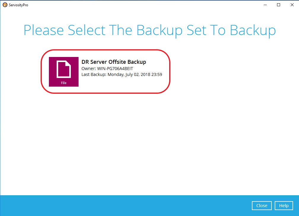 Servosity Pro Manual Backup (Classic)